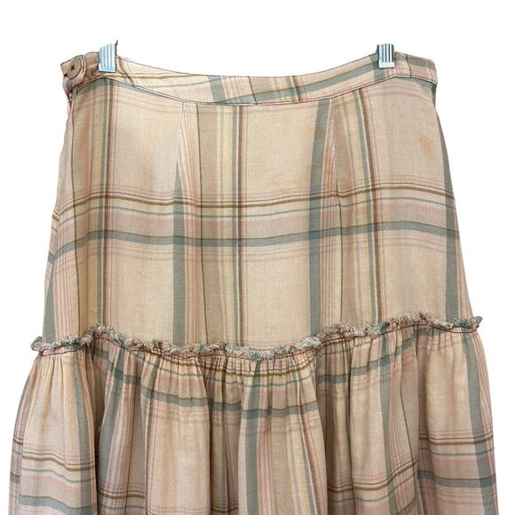 Free People Women’s Plaid Fever Midi Skirt Distressed Grunge Bohemian 90s Vibe 8 - Picture 6 of 12